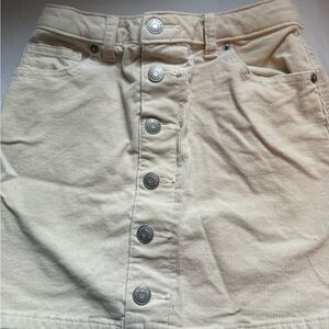 Beige Corduroy Button-Front Skirt